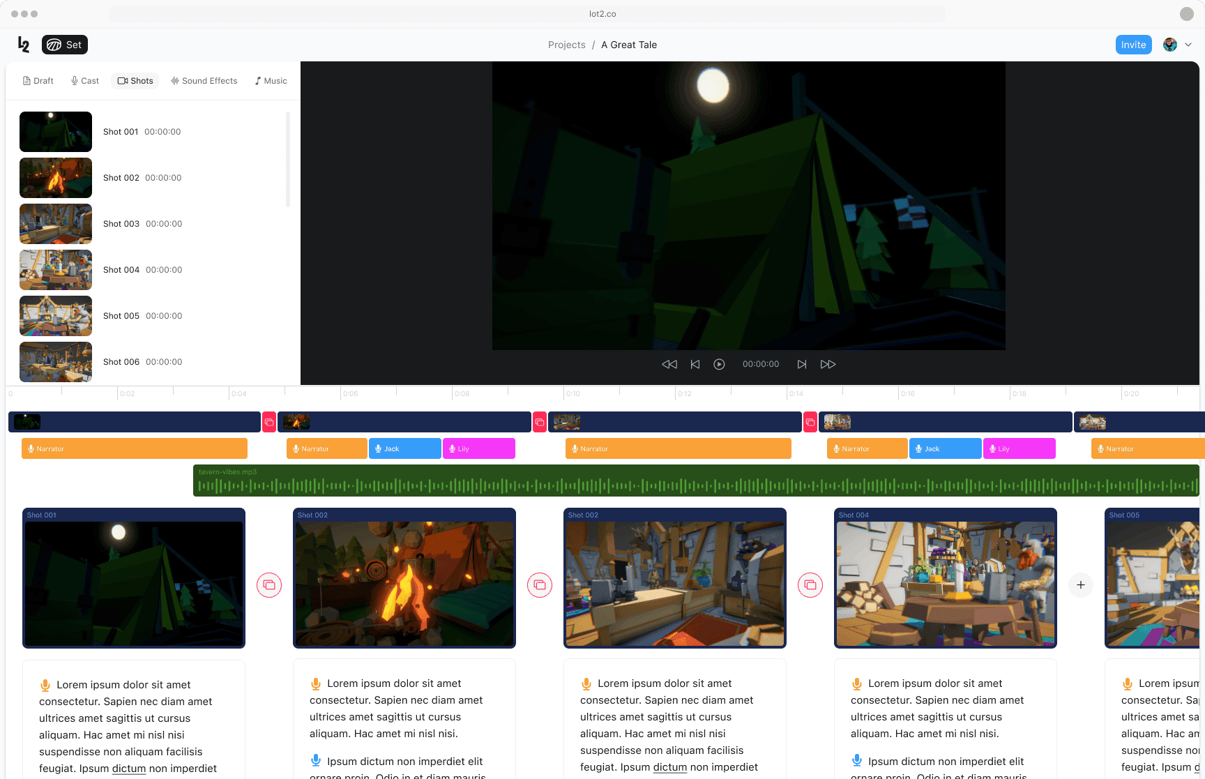 The Lot2 editor with AI voiceover