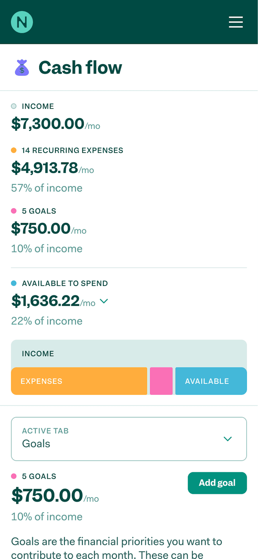 Cash flow tracking on mobile in Northstar