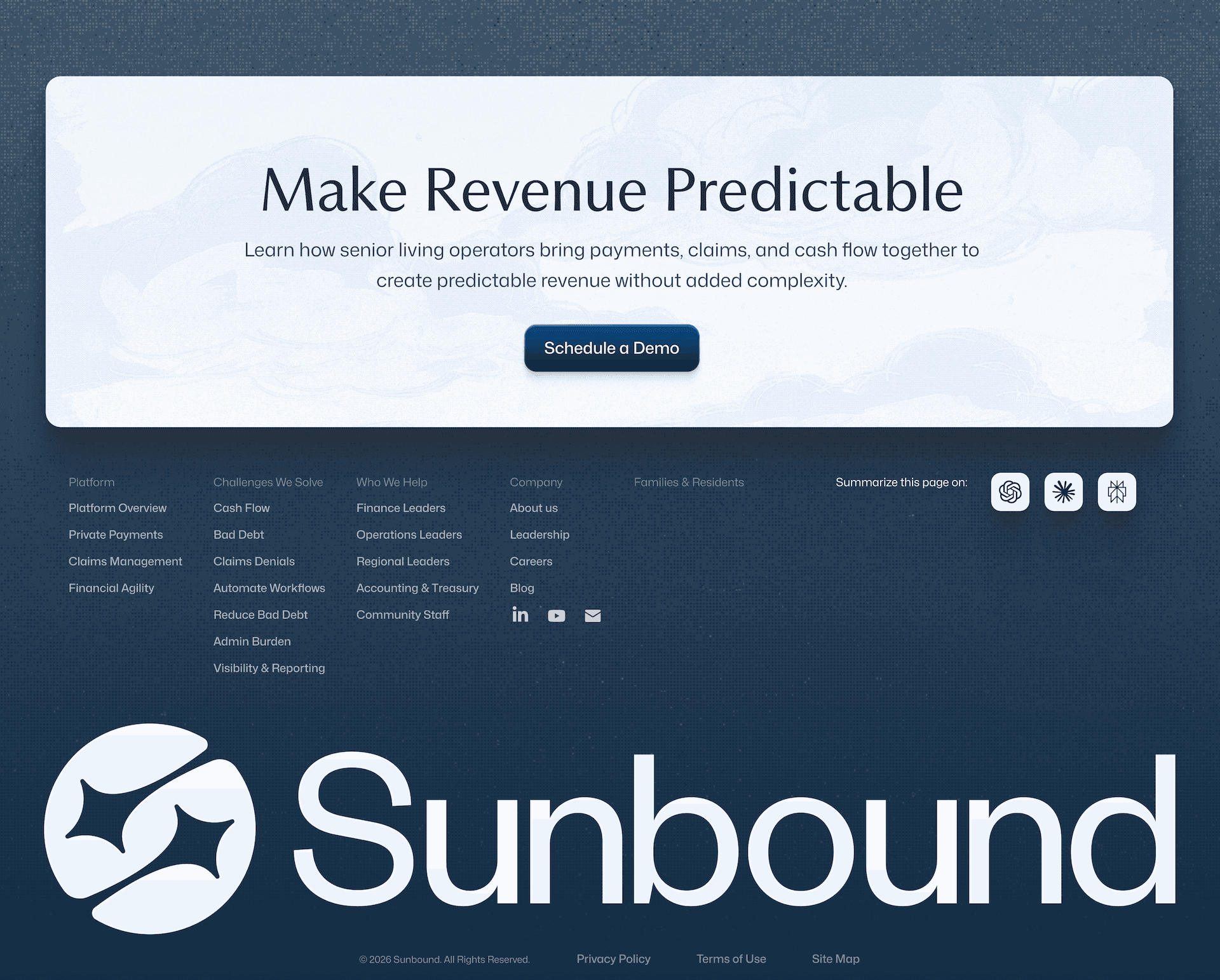 The Sunbound website footer